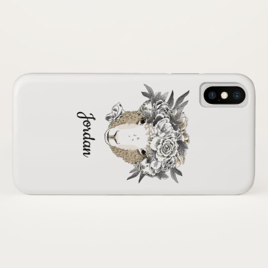 Floral Halo Sheep | Jouw namen toevoegen Case-Mate iPhone Case (Achterkant (horizontaal))