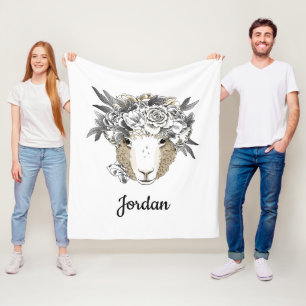 Floral Halo Sheep   Jouw namen toevoegen Fleece Deken