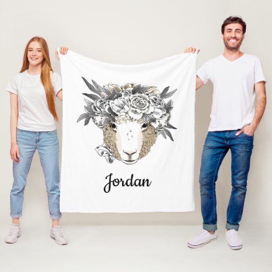 Floral Halo Sheep | Jouw namen toevoegen Fleece Deken (In situ)