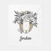 Floral Halo Sheep | Jouw namen toevoegen Fleece Deken (Voorkant)