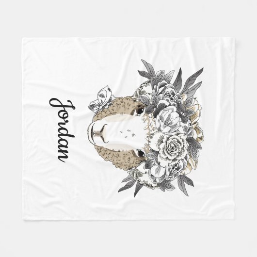 Floral Halo Sheep | Jouw namen toevoegen Fleece Deken (Voorkant (Horizontaal))