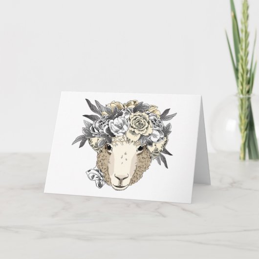 Floral Halo Sheep Kaart (Voorkant)