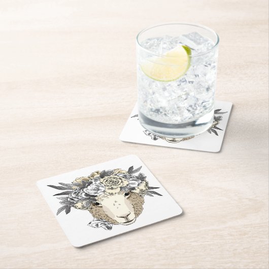 Floral Halo Sheep Kartonnen Onderzetters (Insitu)