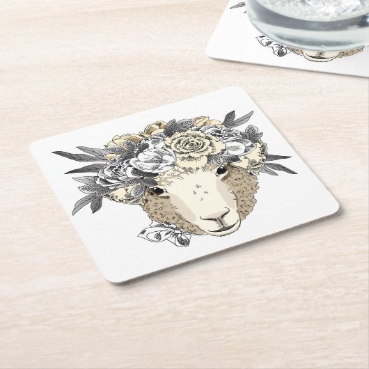 Floral Halo Sheep Kartonnen Onderzetters (Schuin)