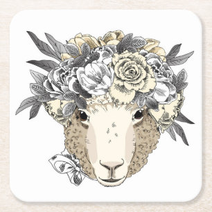 Floral Halo Sheep Kartonnen Onderzetters