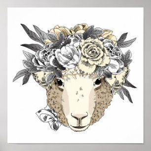 Floral Halo Sheep Poster