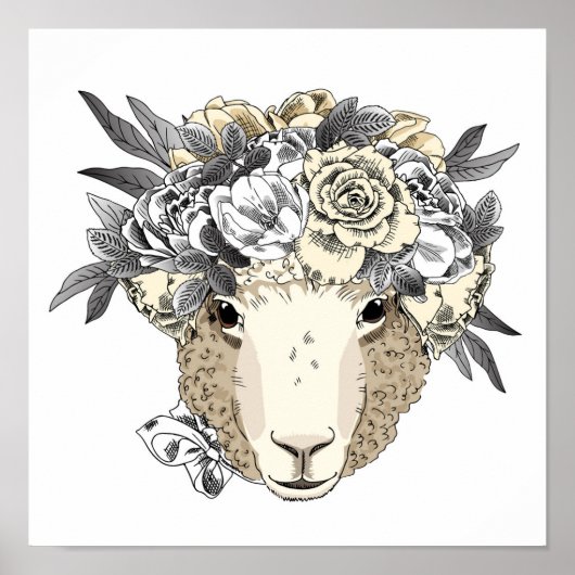 Floral Halo Sheep Poster (Voorkant)