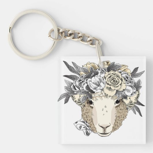 Floral Halo Sheep Sleutelhanger (Voorkant)