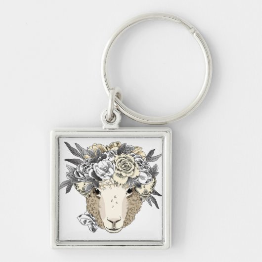 Floral Halo Sheep Sleutelhanger (Voorkant)