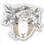 Floral Halo Sheep Sticker (Voorkant)