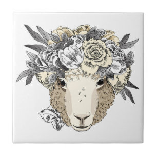 Floral Halo Sheep Tegeltje