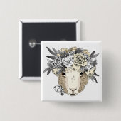 Floral Halo Sheep Vierkante Button 5,1 Cm (Voorkant /achterkant)