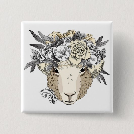 Floral Halo Sheep Vierkante Button 5,1 Cm (Voorkant)