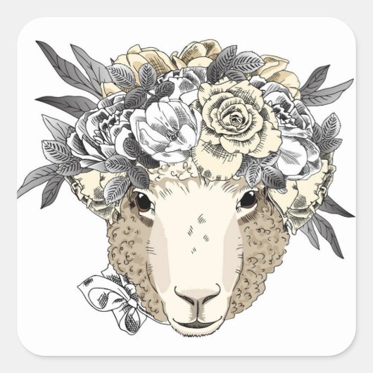Floral Halo Sheep Vierkante Sticker (Voorkant)