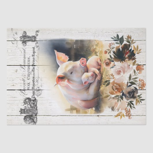 Floral Hampshire Pigs Tissuepapier (Voorkant)