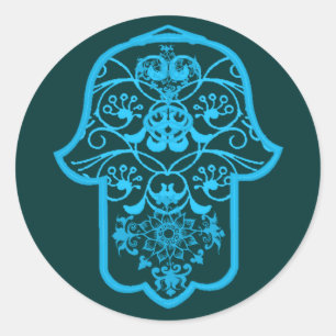 Floral Hamsa (blauw) Ronde Sticker