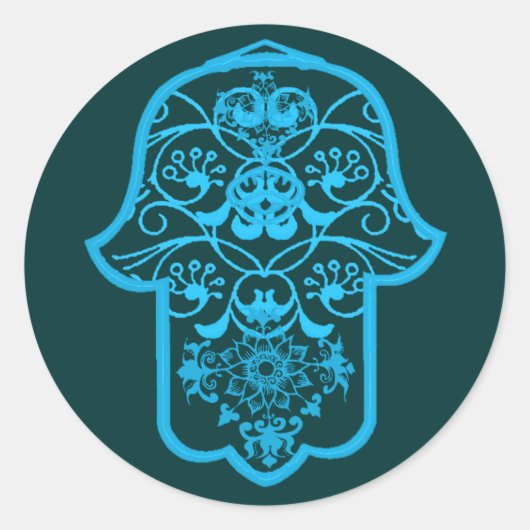 Floral Hamsa (blauw) Ronde Sticker (Voorkant)