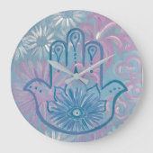 Floral Hamsa Clock Grote Klok (Voorkant)