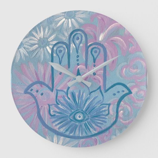 Floral Hamsa Clock Grote Klok (Voorkant)
