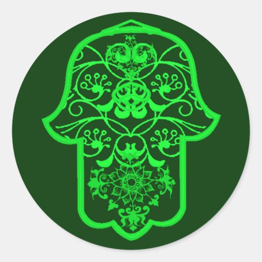 Floral Hamsa (Groen) Ronde Sticker (Voorkant)