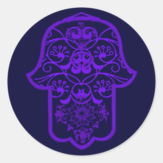 Floral Hamsa (Paars) Ronde Sticker (Voorkant)