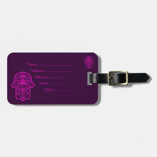 Floral Hamsa Pink Bagagelabel (Voorkant horizontaal)