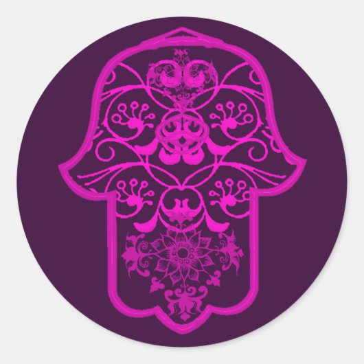 Floral Hamsa Pink Ronde Sticker (Voorkant)