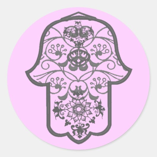Floral Hamsa Ronde Sticker (Voorkant)