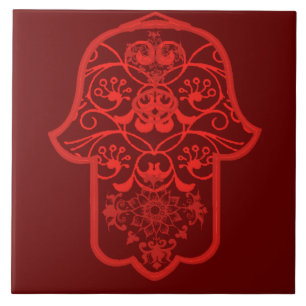 Floral Hamsa (Rood) Tegeltje