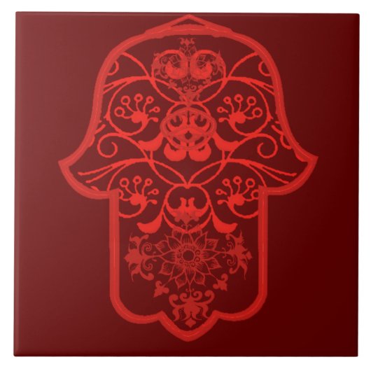 Floral Hamsa (Rood) Tegeltje (Voorkant)