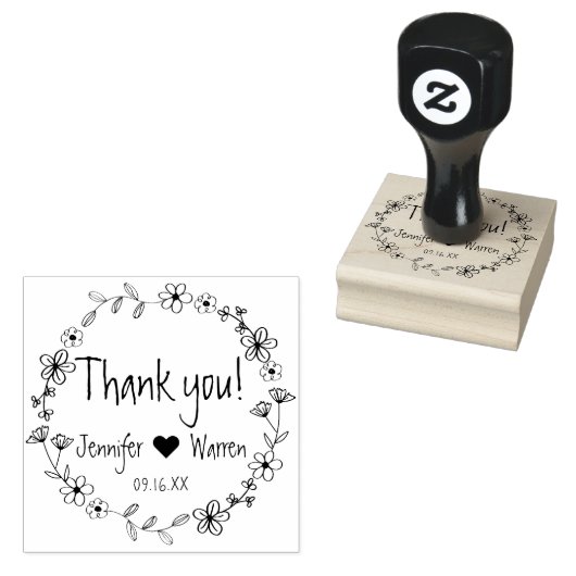 Floral Hand Drawn Wreated Dank u persoonlijk Rubberstempel (Gestempeld)