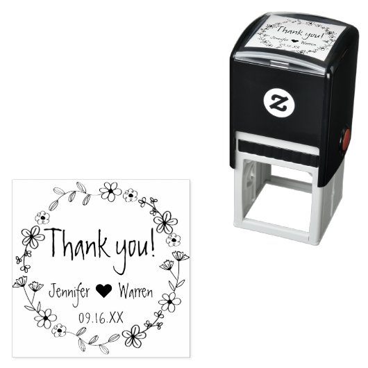 Floral Hand Drawn Wreated Dank u persoonlijk Zelfinktende Stempel (In situ)