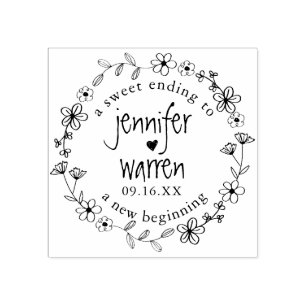 Floral Hand Drawn Wreath Personalized Wedding Rubberstempel