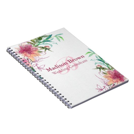 Floral Hand Lettered Monogram Wedding Consultant Notitieboek (Rechterzijde)