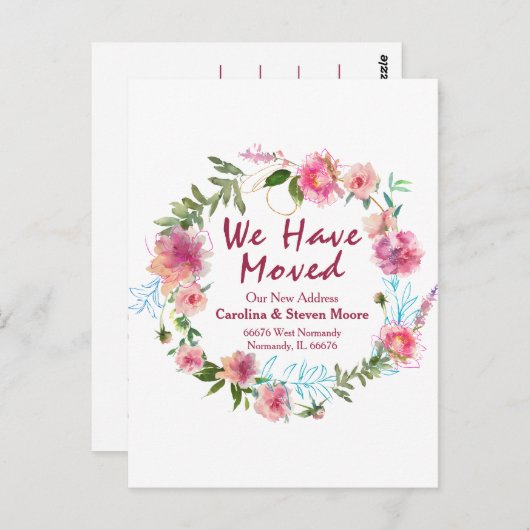Floral Hand met het opschrift "We hebben verhuisd" Briefkaart (Voorkant / Achterkant)