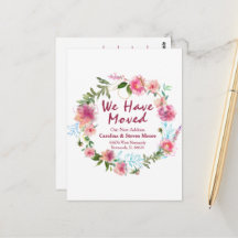 Floral Hand met het opschrift "We hebben verhuisd"