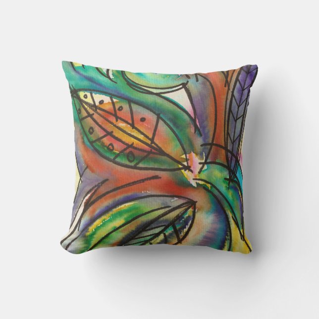 Floral-Hand Painted Abstract Watercolor Art Kussen (Voorkant)