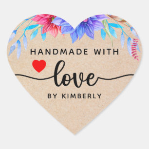 Floral Handmade with Love Heart Sticker