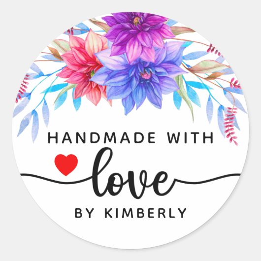 Floral Handmade with Love Ronde Sticker (Voorkant)