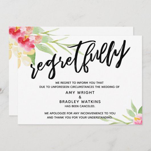 Floral Handwriting geannuleerd Weddenschap Kaart (Voorkant / Achterkant)