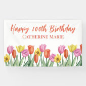 Floral Happy 100th Birthday Spandoek (Horizontaal)