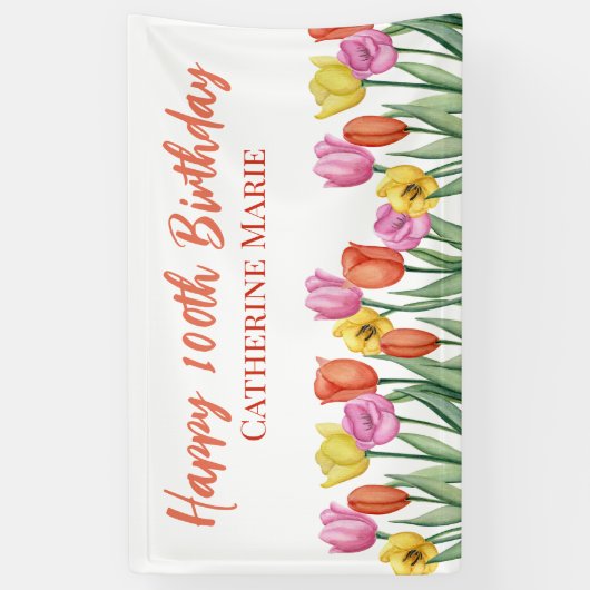 Floral Happy 100th Birthday Spandoek (Verticaal)