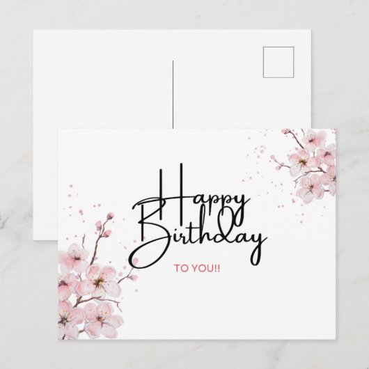 Floral Happy Birthday Briefkaart (Voorkant / Achterkant)