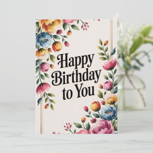 Floral Happy Birthday Greeting (Staand voorkant)