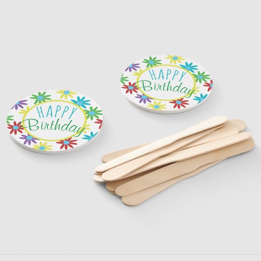 Floral Happy Birthday Hand Fans Handwaaier (Niet-gemonteerd)