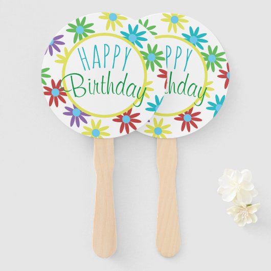 Floral Happy Birthday Hand Fans Handwaaier (Voorkant en achterkant)