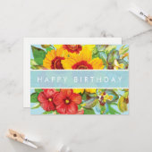 Floral Happy Birthday-kaart Kaart (Voorkant / Achterkant in situ)