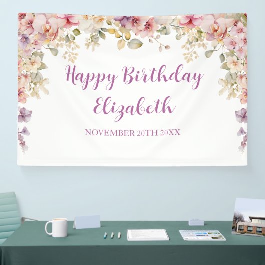 Floral Happy Birthday orchids backdrop banner (Beurs)
