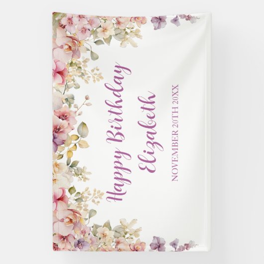 Floral Happy Birthday orchids backdrop banner (Verticaal)