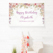 Floral Happy Birthday orchids backdrop banner (Insitu)